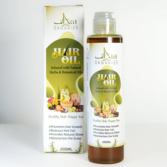 Alif Organics Herbal Hair Oil 200ml – Natural Herbs & Botanical Oils for Strong, Healthy & Shiny Hair