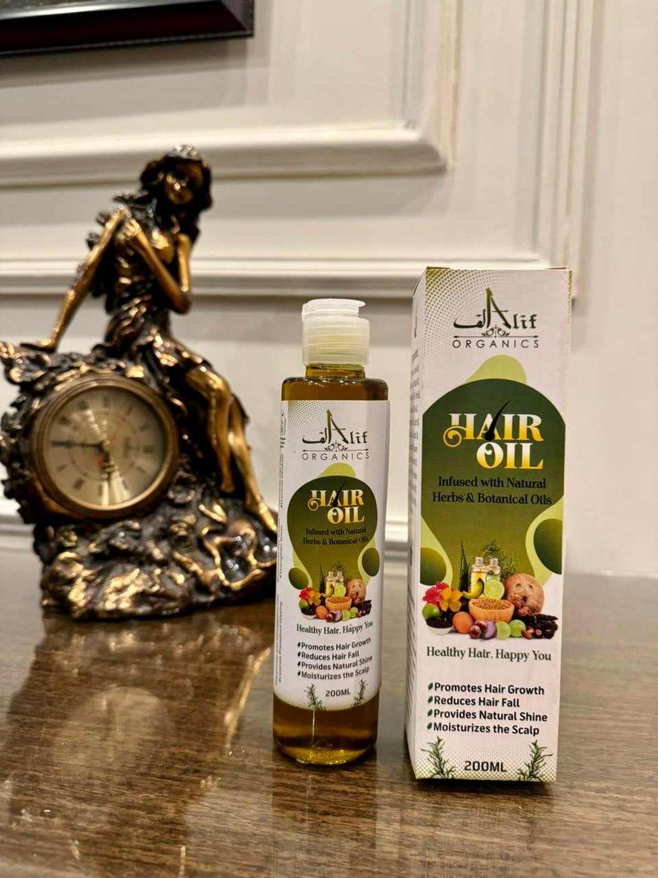 Alif Organics Herbal Hair Oil 200ml – Natural Herbs & Botanical Oils for Strong, Healthy & Shiny Hair
