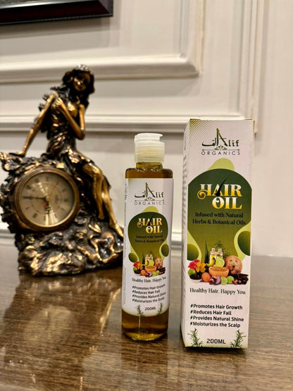 Alif Organics Herbal Hair Oil 200ml – Natural Herbs & Botanical Oils for Strong, Healthy & Shiny Hair