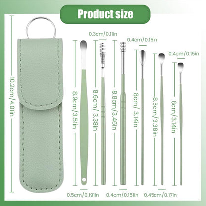 6-Piece Stainless Steel Ear Wax Removal Kit with Portable Leather Case | Reusable Ear Cleaning Tools