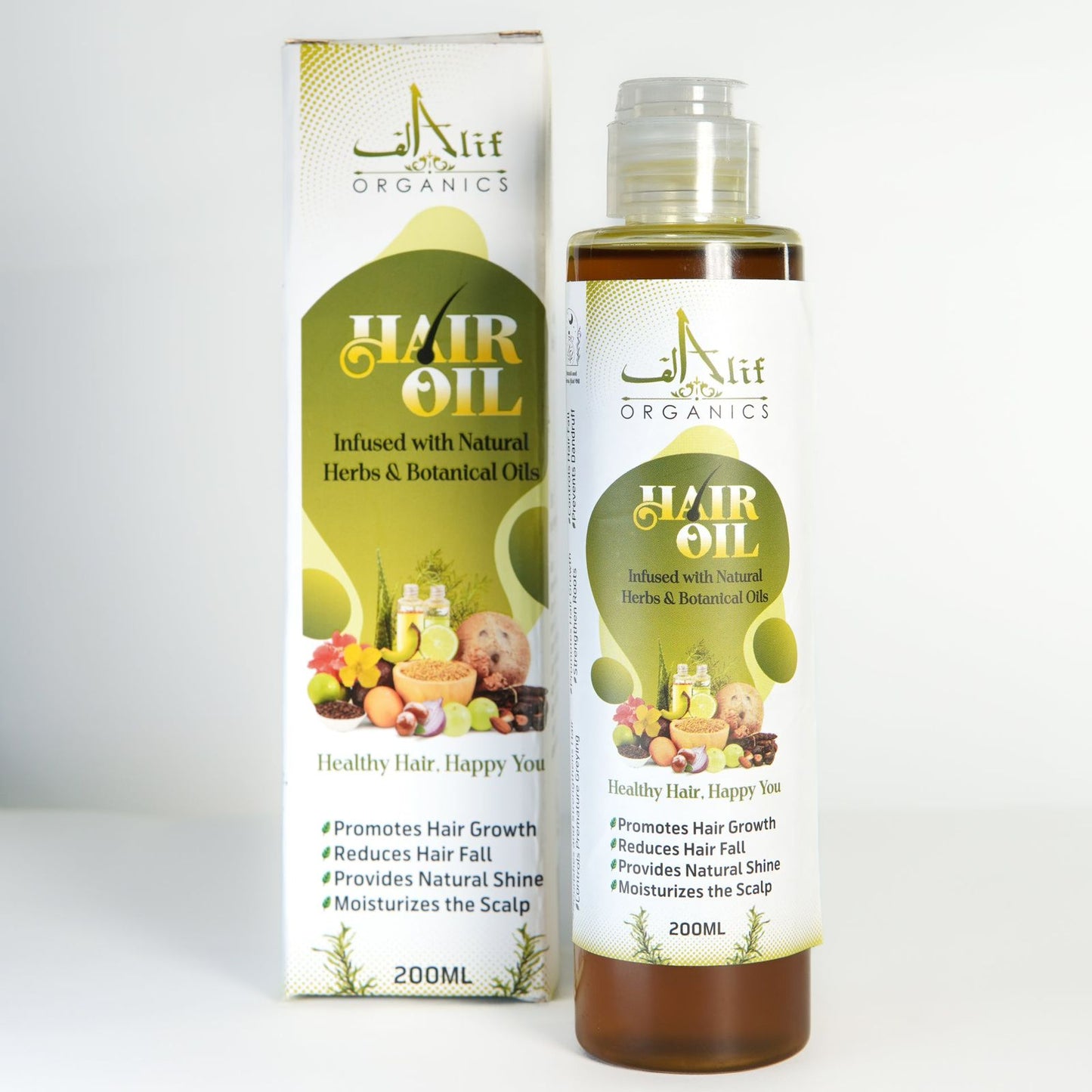 Alif Organics Herbal Hair Oil 200ml – Natural Herbs & Botanical Oils for Strong, Healthy & Shiny Hair