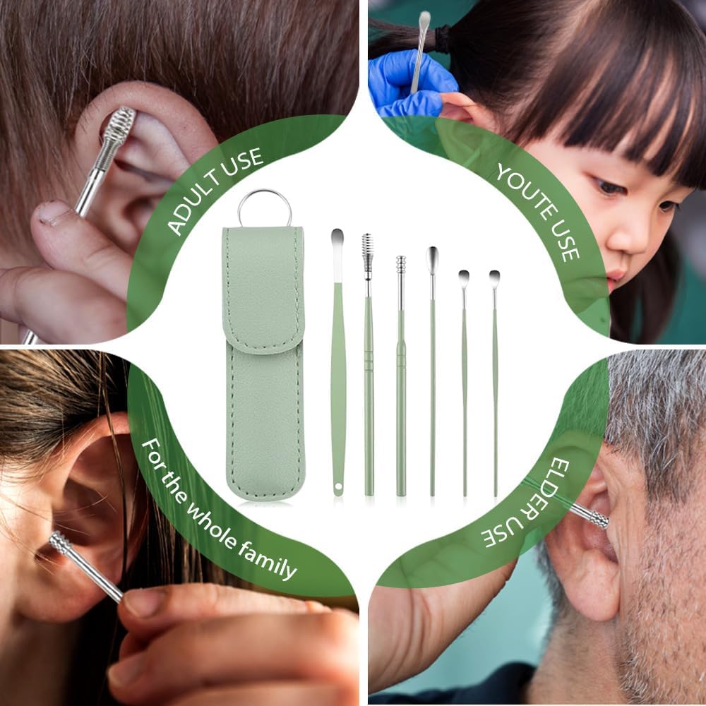 6-Piece Stainless Steel Ear Wax Removal Kit with Portable Leather Case | Reusable Ear Cleaning Tools