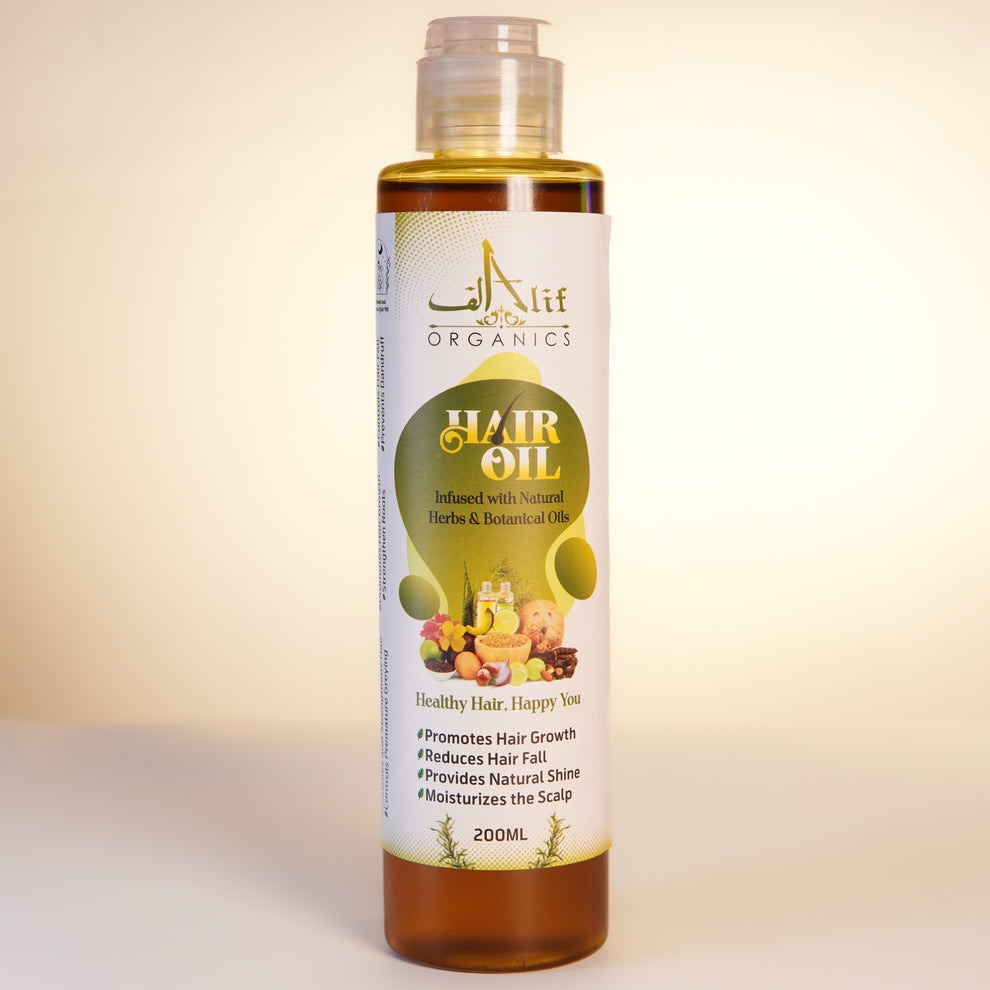 Alif Organics Herbal Hair Oil 200ml – Natural Herbs & Botanical Oils for Strong, Healthy & Shiny Hair
