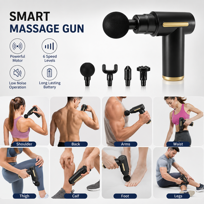Smart Massage Gun – Deep Tissue Muscle Massager with 4 Massage Heads | Portable Percussion Massager