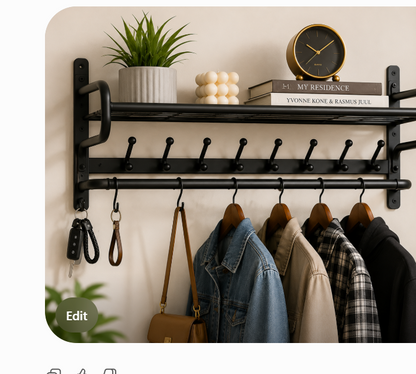 Wall Mounted Metal Coat Rack with Shelf – Entryway Organizer & Clothes Hanger