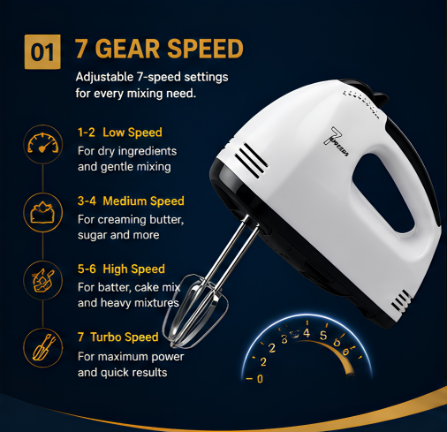 260W Electric Hand Mixer – Multi-Speed Kitchen Beater for Baking & Cooking