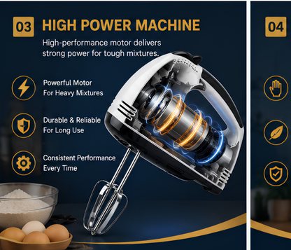 260W Electric Hand Mixer – Multi-Speed Kitchen Beater for Baking & Cooking