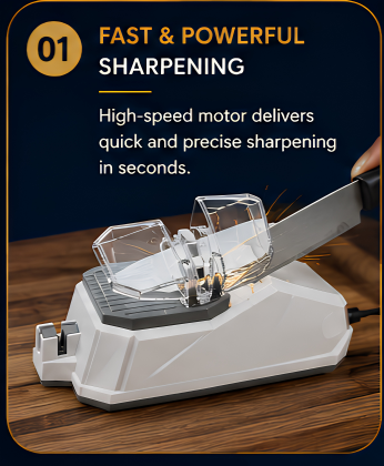 Professional Electric Knife Sharpener – Fast Blade Sharpener with Safety Cover for Kitchen KnScissorsKeep your kitchen knives razor-sharp with the Electric Knife Sharpener. Designed with a protective safetyives