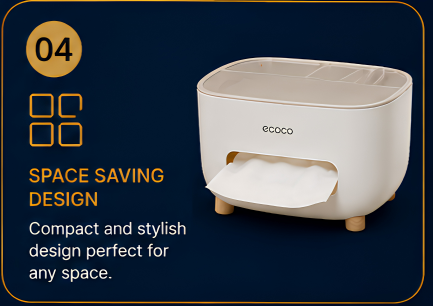 ECOCO Multifunctional Tissue Box Organizer – Premium Desktop Tissue Holder with StorageCompartments for Home & Office