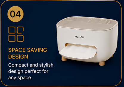 ECOCO Multifunctional Tissue Box Organizer – Premium Desktop Tissue Holder with StorageCompartments for Home & Office