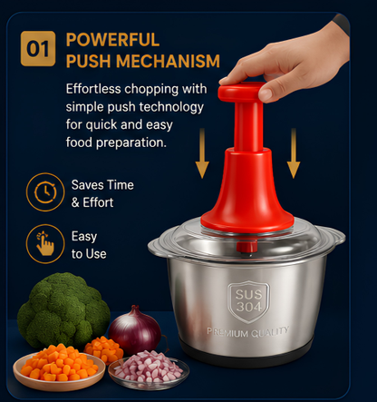 Manual Push Vegetable Chopper – Stainless Steel Food Chopper for Onion, Garlic & Vegetables