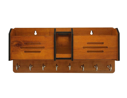Wooden Wall Mounted Key Holder with Mobile Stand & Mail Organizer
