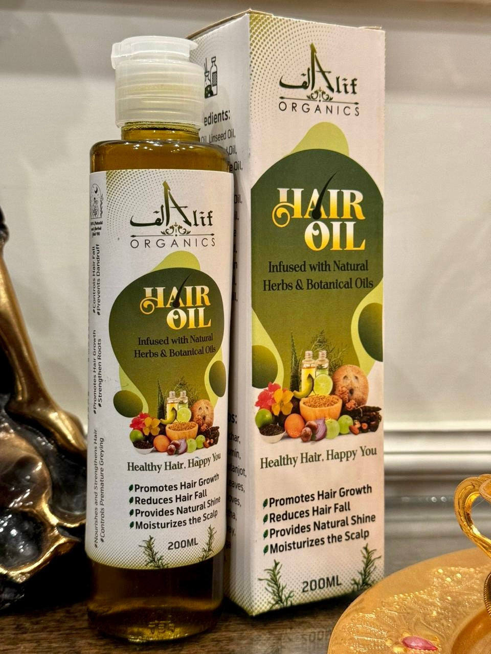 Alif Organics Herbal Hair Oil 200ml – Natural Herbs & Botanical Oils for Strong, Healthy & Shiny Hair