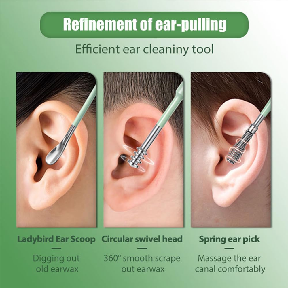 6-Piece Stainless Steel Ear Wax Removal Kit with Portable Leather Case | Reusable Ear Cleaning Tools