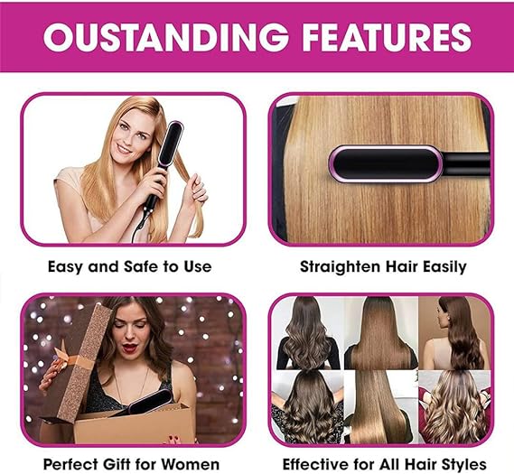 Electric Hair Straightening Comb – Fast Heating Hair Straightener Brush with Temperature Control